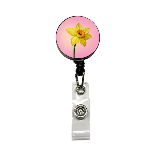 Daffodil Watercolor Yellow Retractable ID Key Card Name Tag Badge Holder with Clip