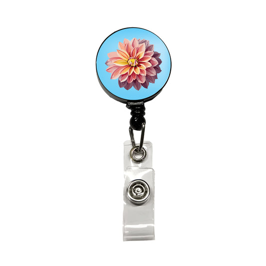 Dahlia Flower Watercolor Retractable ID Key Card Name Tag Badge Holder with Clip