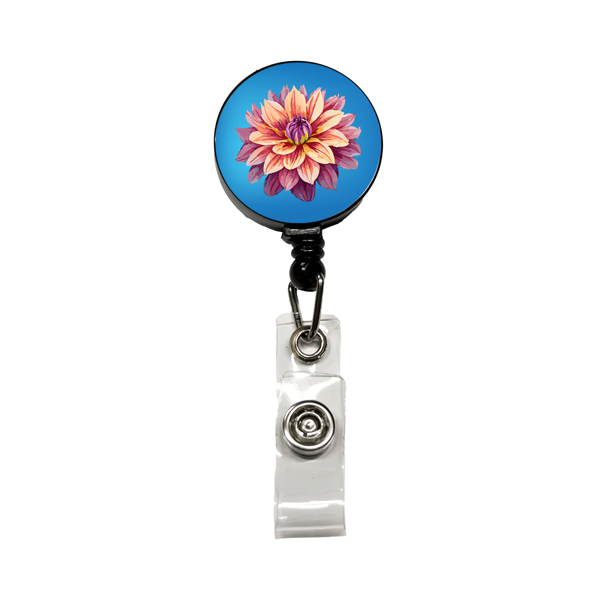 Dahlia Flower Retractable ID Key Card Name Tag Badge Holder with Clip