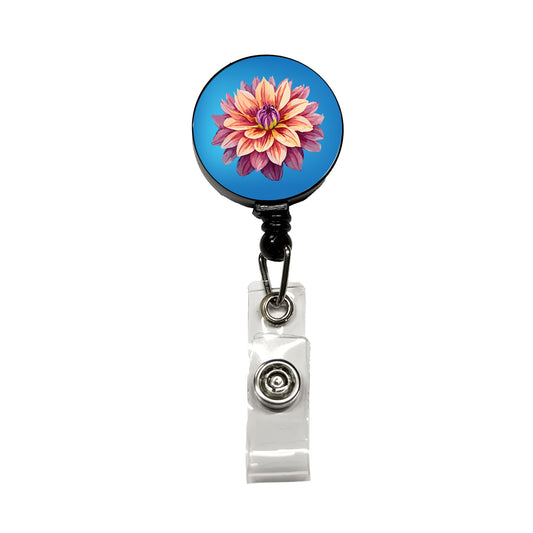 Dahlia Flower Retractable ID Key Card Name Tag Badge Holder with Clip