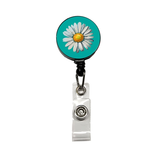 Daisy Daisies Flower White Retractable ID Key Card Name Tag Badge Holder with Clip