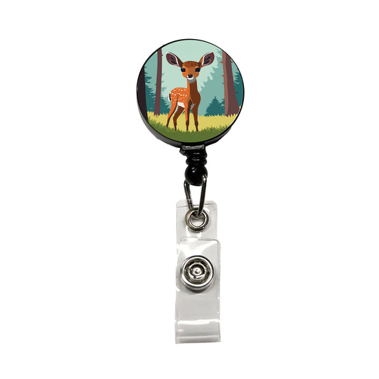 Deer Fawn Standing Retractable ID Key Card Name Tag Badge Holder with Clip