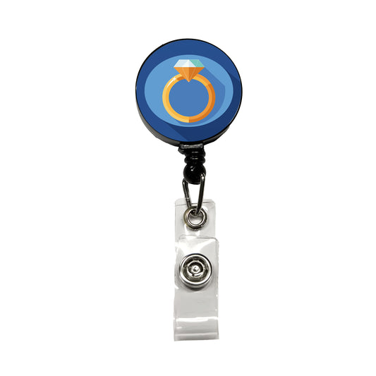 Diamond Ring Wedding Marriage Engagement Retractable ID Key Card Name Tag Badge Holder with Clip