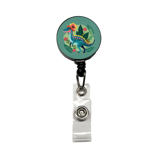 Dinosaur Floral Flowers Funny Retractable ID Key Card Name Tag Badge Holder with Clip