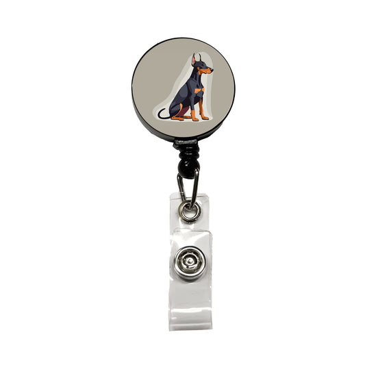 Doberman Dog Sitting Retractable ID Key Card Name Tag Badge Holder with Clip