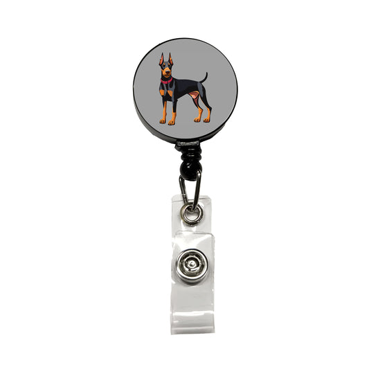 Doberman Dog Standing Retractable ID Key Card Name Tag Badge Holder with Clip