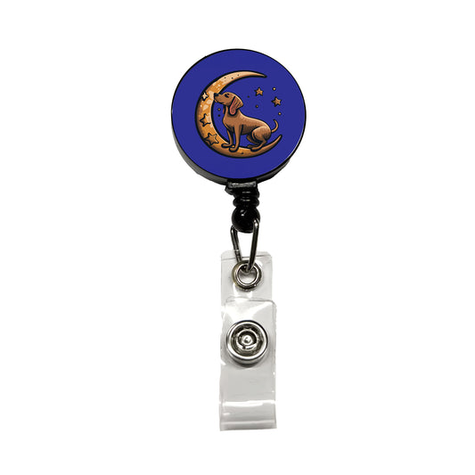 Dog on Crescent Moon Stars Cute Retractable ID Key Card Name Tag Badge Holder with Clip