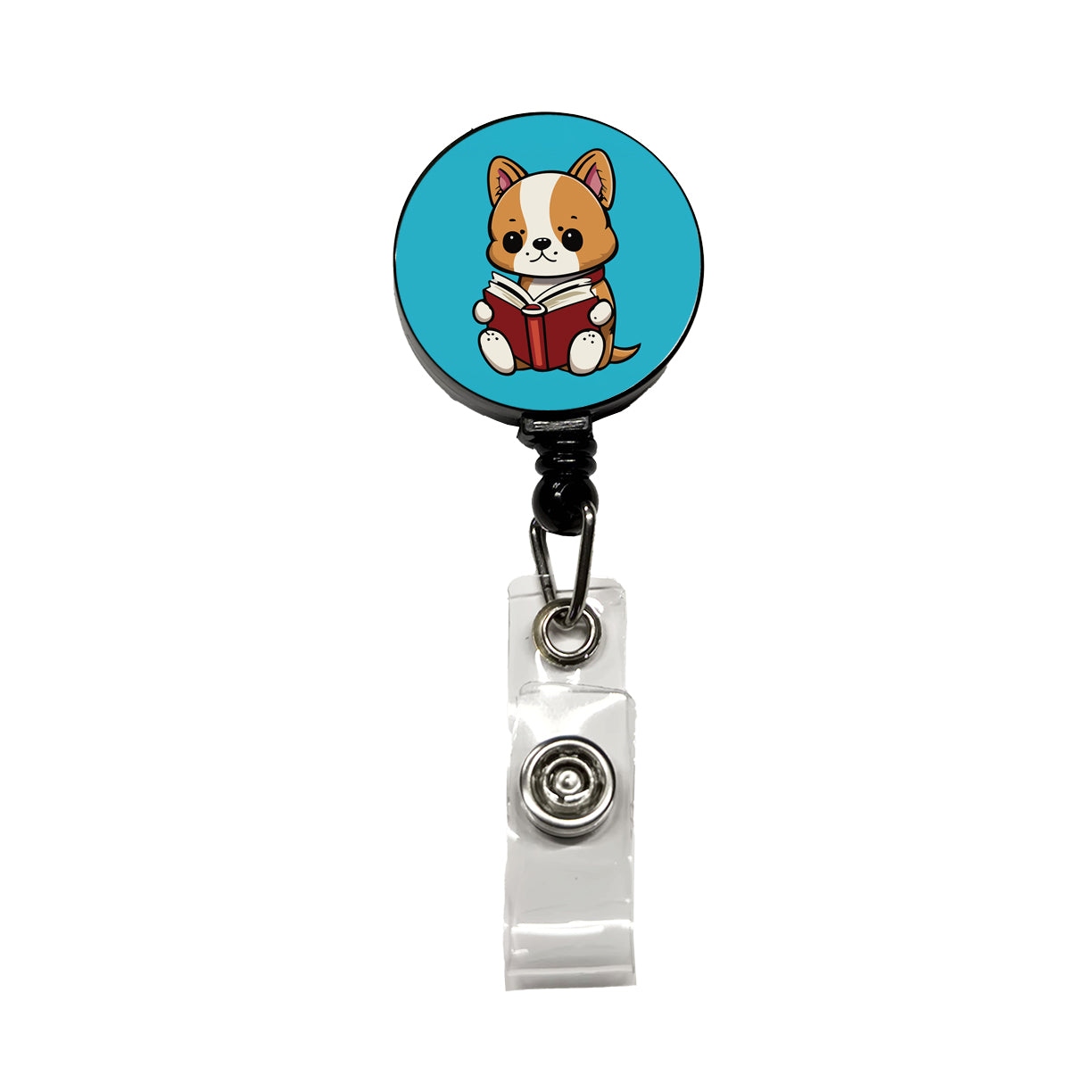 Dog Reading Book Retractable ID Key Card Name Tag Badge Holder with Clip