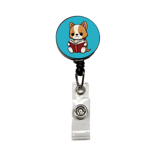 Dog Reading Book Retractable ID Key Card Name Tag Badge Holder with Clip