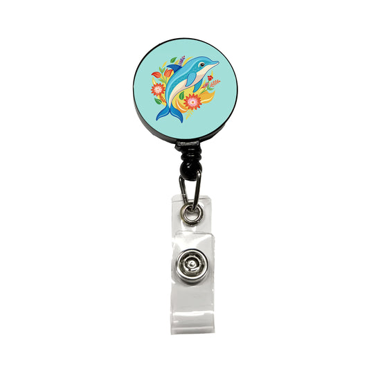 Dolphin Floral Flowers Retractable ID Key Card Name Tag Badge Holder with Clip