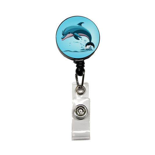 Dolphin Jumping Out of Water Retractable ID Key Card Name Tag Badge Holder with Clip