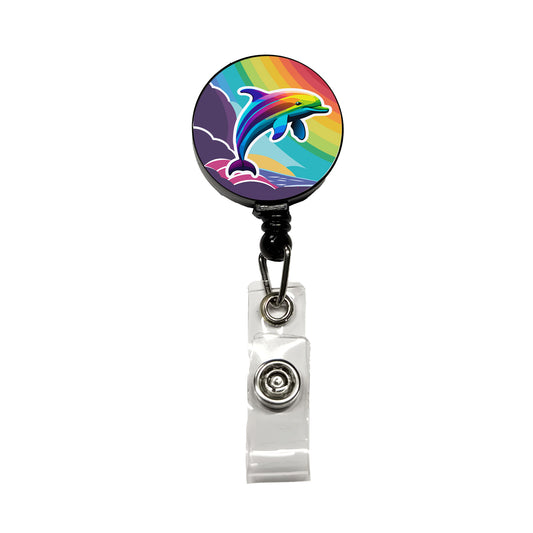 Dolphin Rainbow Cute Retractable ID Key Card Name Tag Badge Holder with Clip