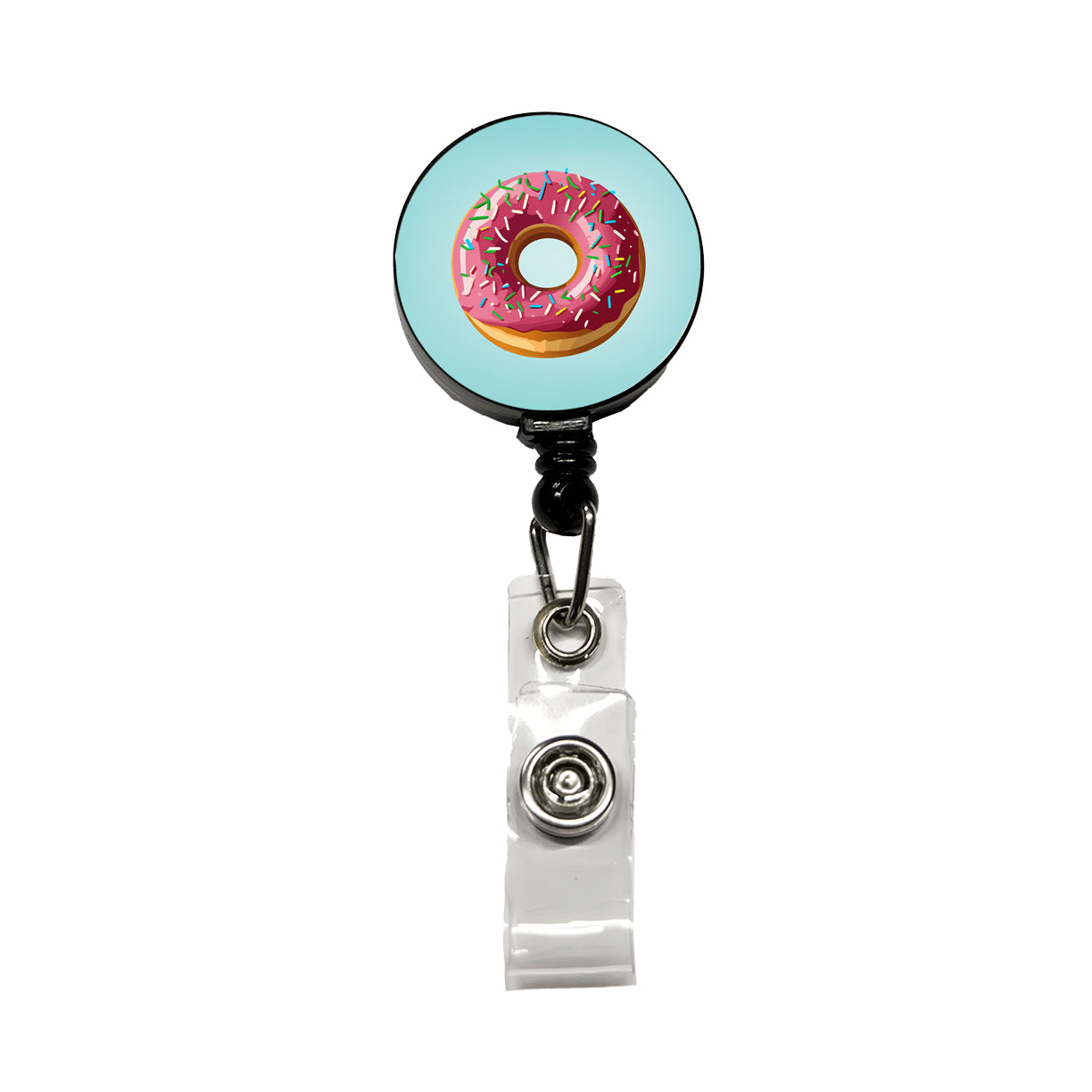 Donut Pink Sprinkles Retractable ID Key Card Name Tag Badge Holder with Clip