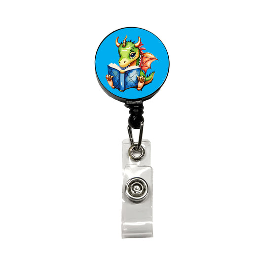 Dragon Reading Book Reader Retractable ID Key Card Name Tag Badge Holder with Clip