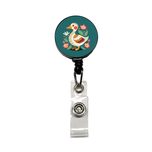 Duck Floral Flowers Retractable ID Key Card Name Tag Badge Holder with Clip
