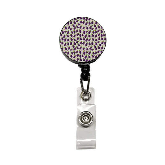 Eggplants Egg Plants Vegetables Scattered Pattern Retractable ID Key Card Name Tag Badge Holder with Clip