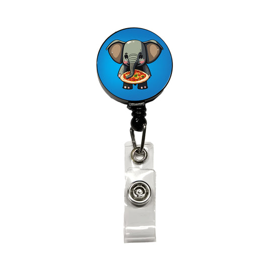 Elephant Eating Pizza Funny Retractable ID Key Card Name Tag Badge Holder with Clip