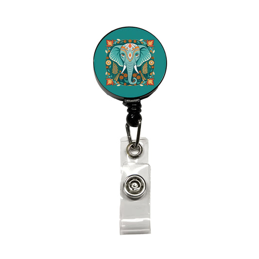 Elephant Floral Art Nouveau Flowers Elegant Retractable ID Key Card Name Tag Badge Holder with Clip
