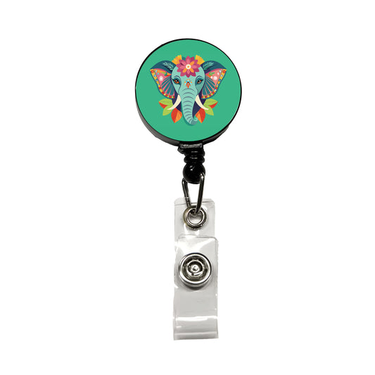Elephant Head Floral Flowers Retractable ID Key Card Name Tag Badge Holder with Clip