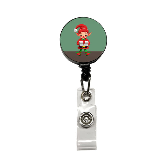Elf Christmas Opening Present Retractable ID Key Card Name Tag Badge Holder with Clip
