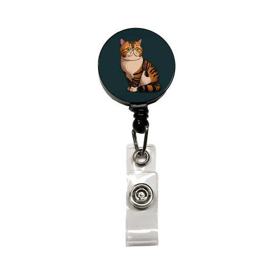 Exotic Shorthair Cat Sitting Retractable ID Key Card Name Tag Badge Holder with Clip