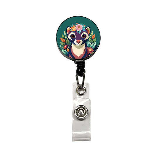 Ferret Head Floral Flowers Retractable ID Key Card Name Tag Badge Holder with Clip