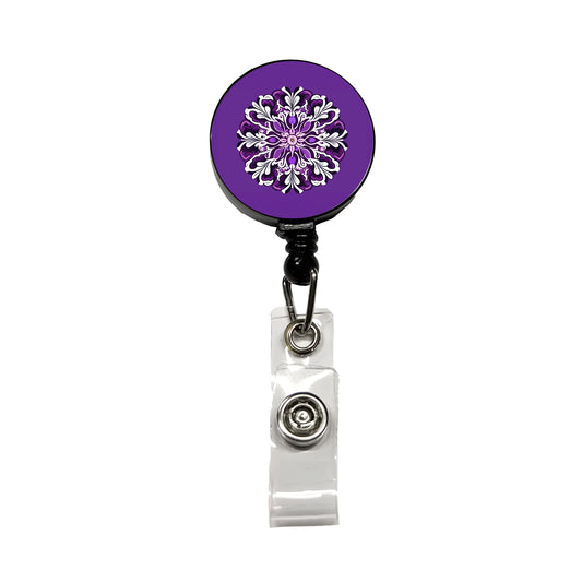 Floral Motif Mandala Purple Beautiful Retractable ID Key Card Name Tag Badge Holder with Clip