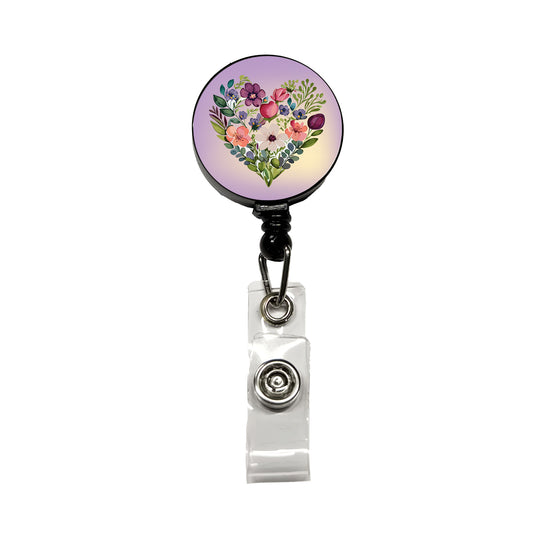 Flower Heart Floral Elegant Wedding Retractable ID Key Card Name Tag Badge Holder with Clip