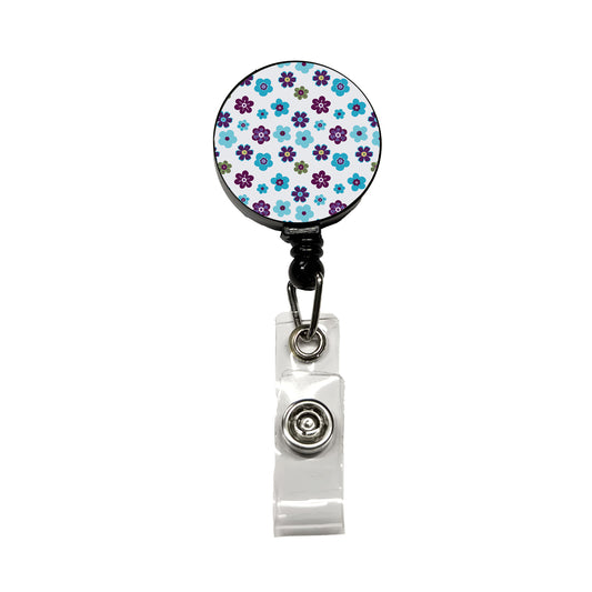 Flowers Blue Purple Cute Pattern Retractable ID Key Card Name Tag Badge Holder with Clip