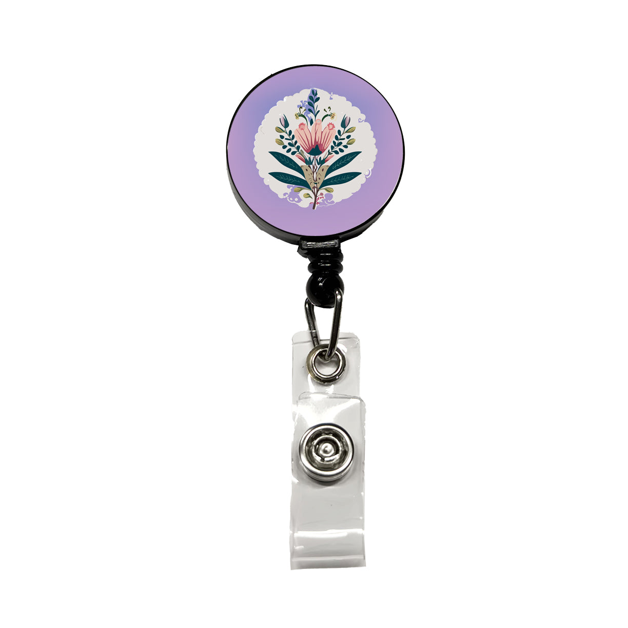 Flowers Floral Motif Bohemian Elegant Wedding Retractable ID Key Card Name Tag Badge Holder with Clip