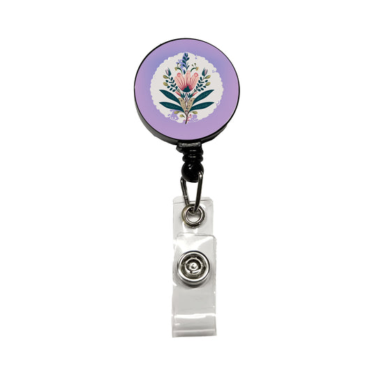 Flowers Floral Motif Bohemian Elegant Wedding Retractable ID Key Card Name Tag Badge Holder with Clip