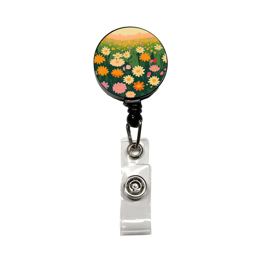 Flowers in Meadow Floral Retractable ID Key Card Name Tag Badge Holder with Clip