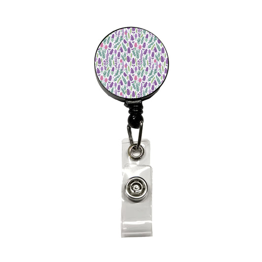 Flowers Lavender Cute Pattern Retractable ID Key Card Name Tag Badge Holder with Clip