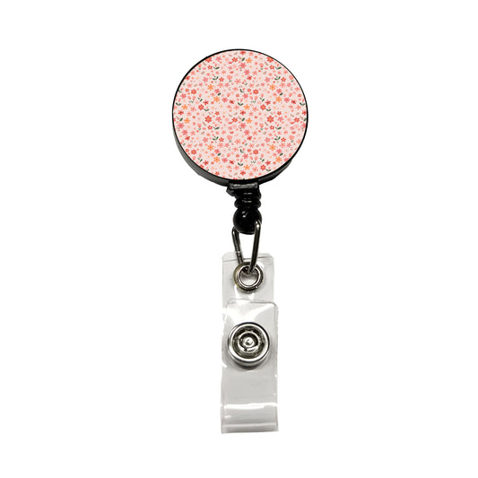 Flowers Peach Pink Cute Pattern Retractable ID Key Card Name Tag Badge Holder with Clip