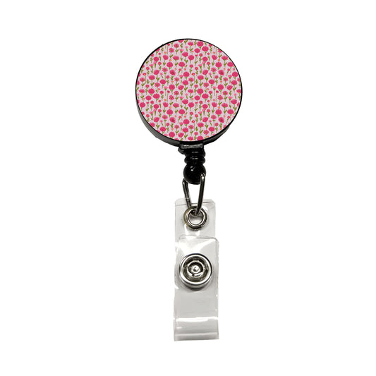 Flowers Pink Cute Pattern Retractable ID Key Card Name Tag Badge Holder with Clip