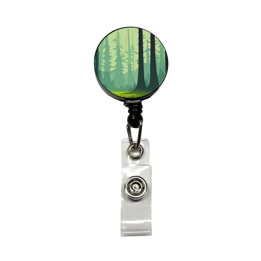 Forest Trees Wilderness Enchanted Retractable ID Key Card Name Tag Badge Holder with Clip