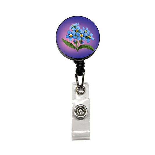 Forget Me Not Flowers Blue Watercolor Retractable ID Key Card Name Tag Badge Holder with Clip