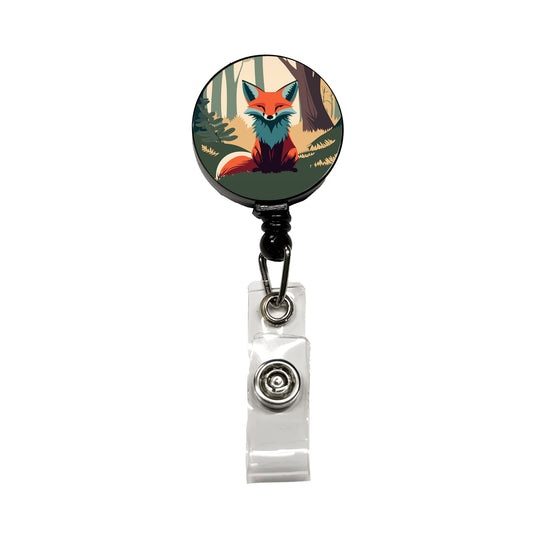 Fox in Forest Woodland Wilderness Retractable ID Key Card Name Tag Badge Holder with Clip