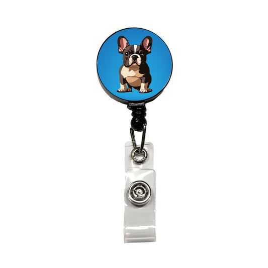 French Bulldog Dog Sitting Retractable ID Key Card Name Tag Badge Holder with Clip