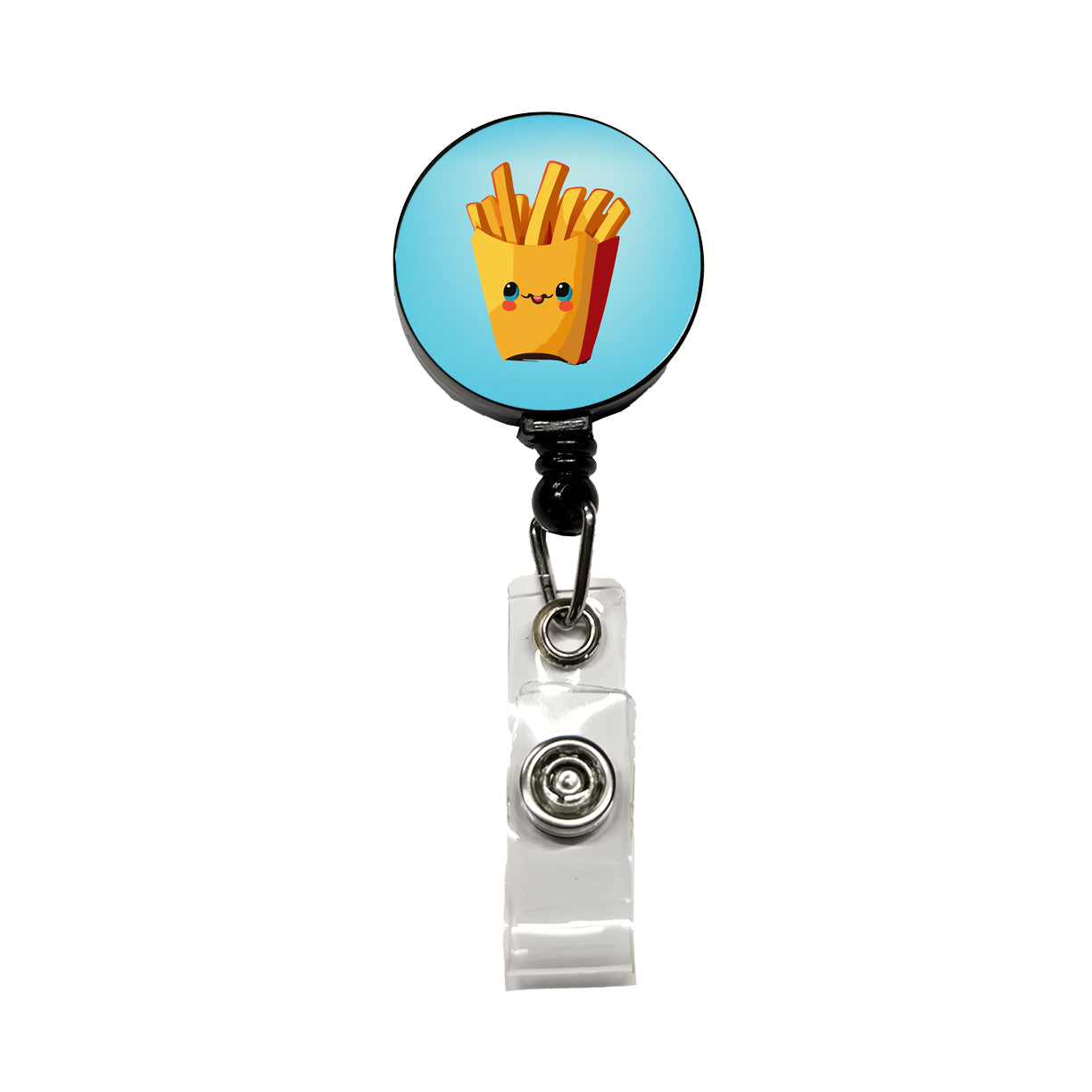 French Fries Smiling Retractable ID Key Card Name Tag Badge Holder with Clip