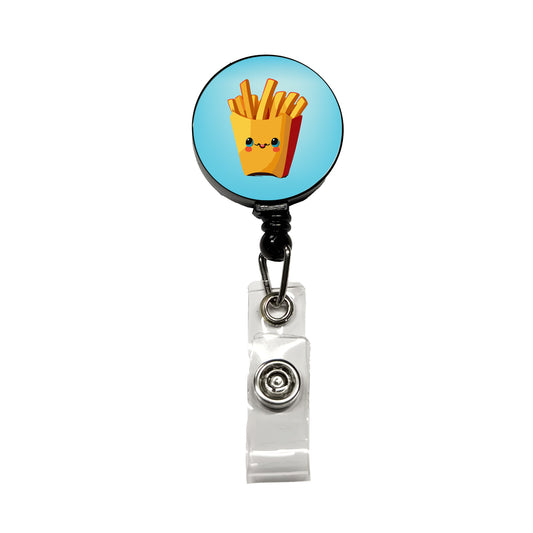 French Fries Smiling Retractable ID Key Card Name Tag Badge Holder with Clip