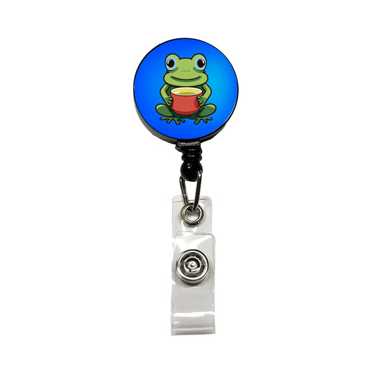 Frog Drinking Tea Funny Retractable ID Key Card Name Tag Badge Holder with Clip
