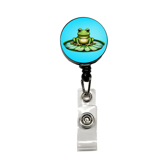 Frog on LiIy Pad Retractable ID Key Card Name Tag Badge Holder with Clip