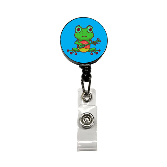 Frog Playing Banjo Guitar Music Funny Retractable ID Key Card Name Tag Badge Holder with Clip