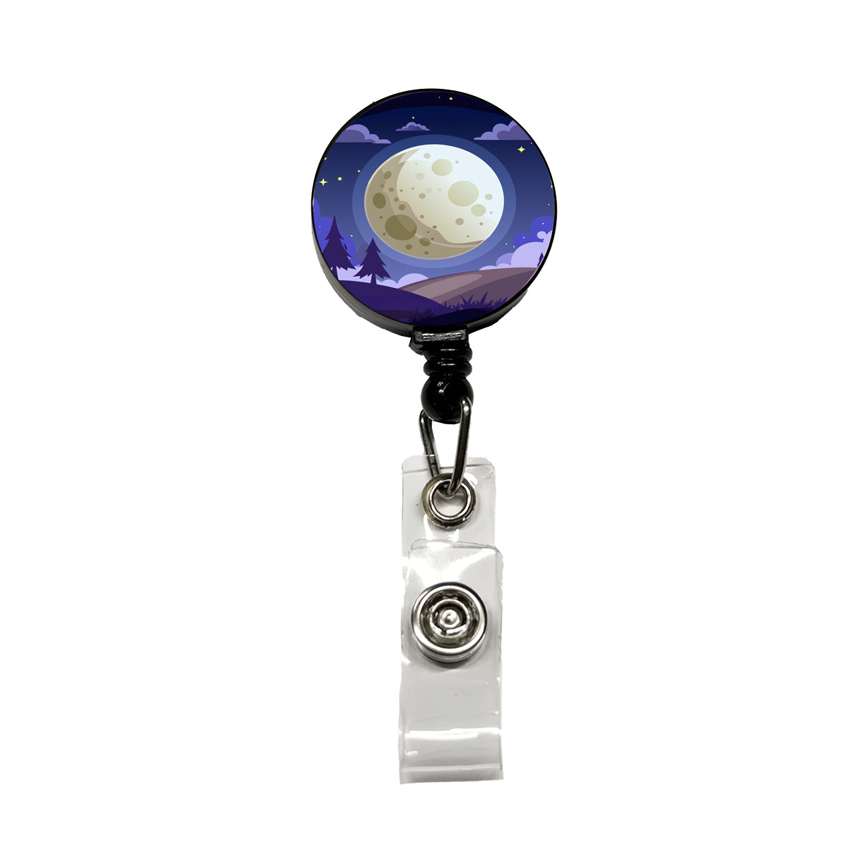 Full Moon at Night Retractable ID Key Card Name Tag Badge Holder with Clip
