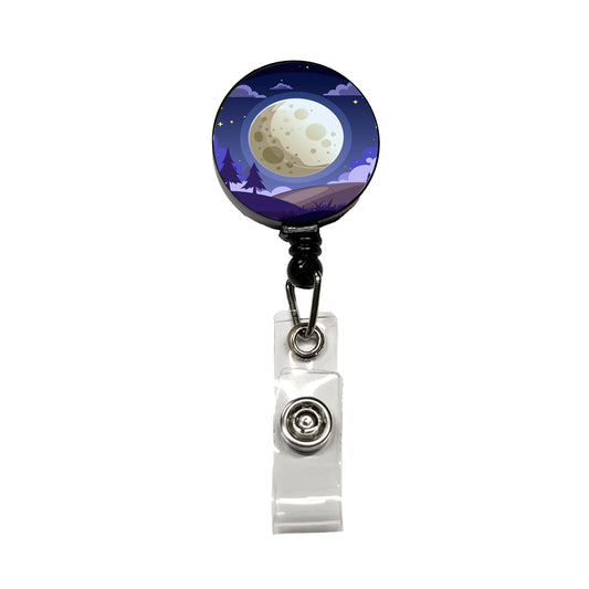 Full Moon at Night Retractable ID Key Card Name Tag Badge Holder with Clip