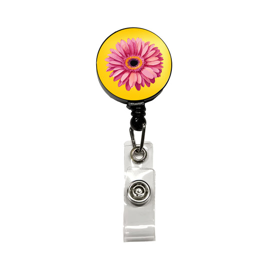 Gerbera Daisy Flower Pink Retractable ID Key Card Name Tag Badge Holder with Clip