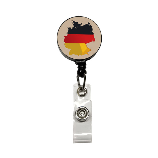Germany German Flag Country Shape Retractable ID Key Card Name Tag Badge Holder with Clip