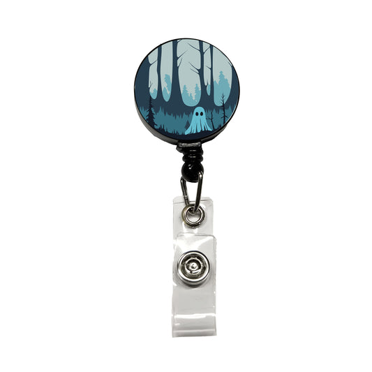 Ghost in Forest Woodland Cute Spooky Retractable ID Key Card Name Tag Badge Holder with Clip