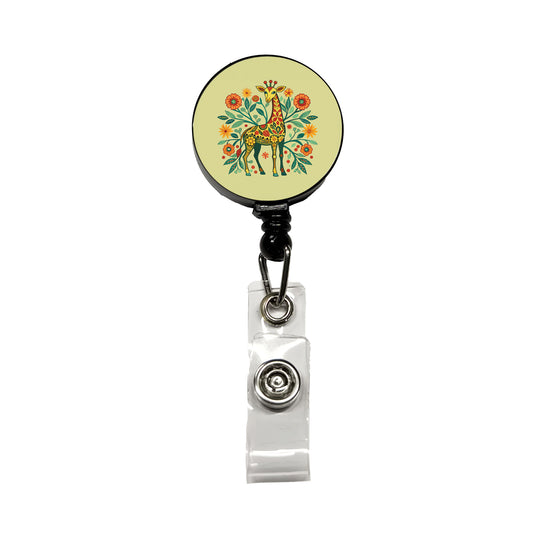 Giraffe Floral Art Nouveau Flowers Elegant Retractable ID Key Card Name Tag Badge Holder with Clip